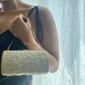 Vintage White Beaded & Sequin Evening Bag